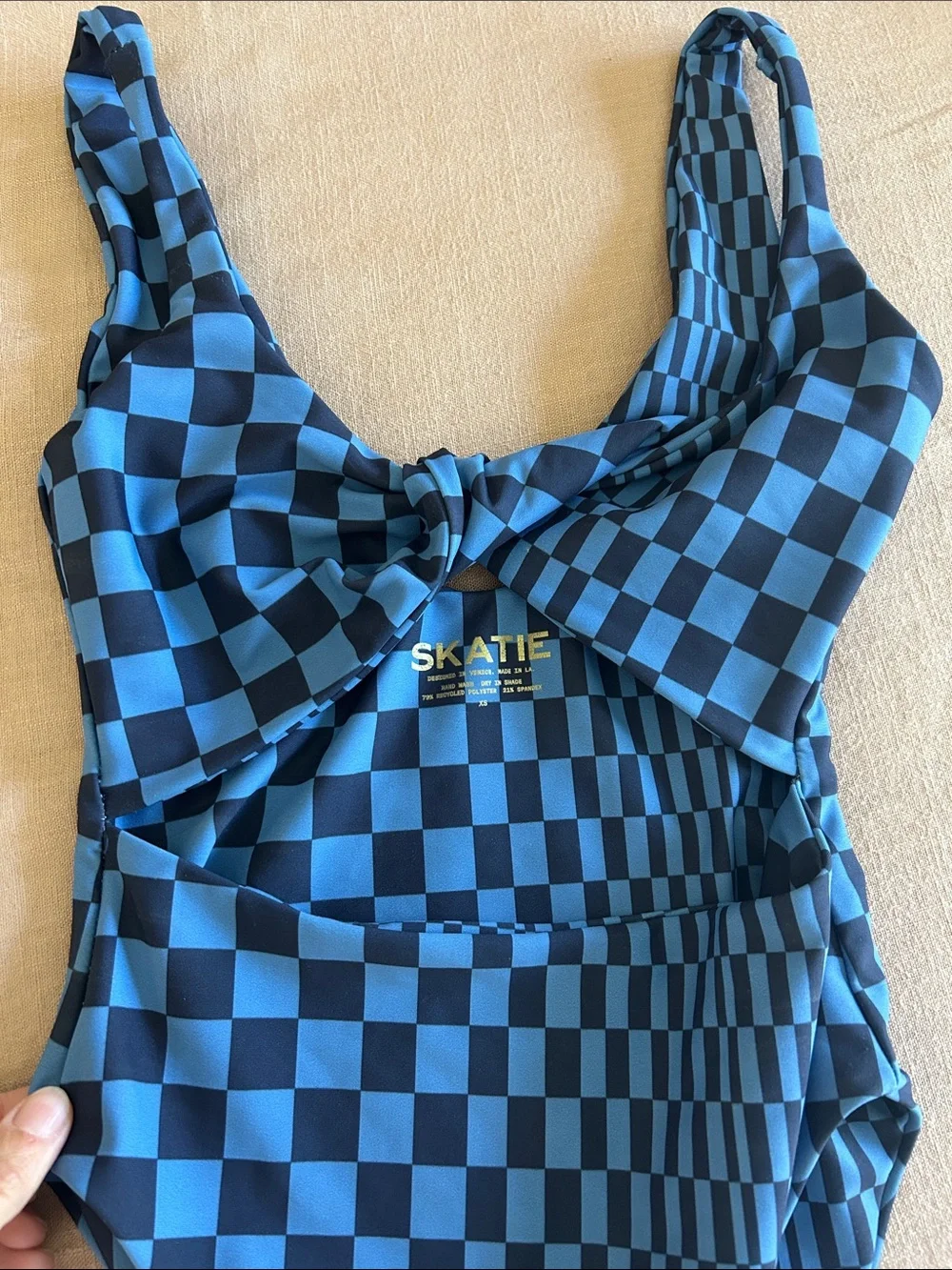 Skatie Blue and Black Checkerboard One-Piece Swimsuit